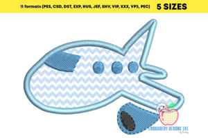 Cute Cartoon Jet Plane Embroidery Design