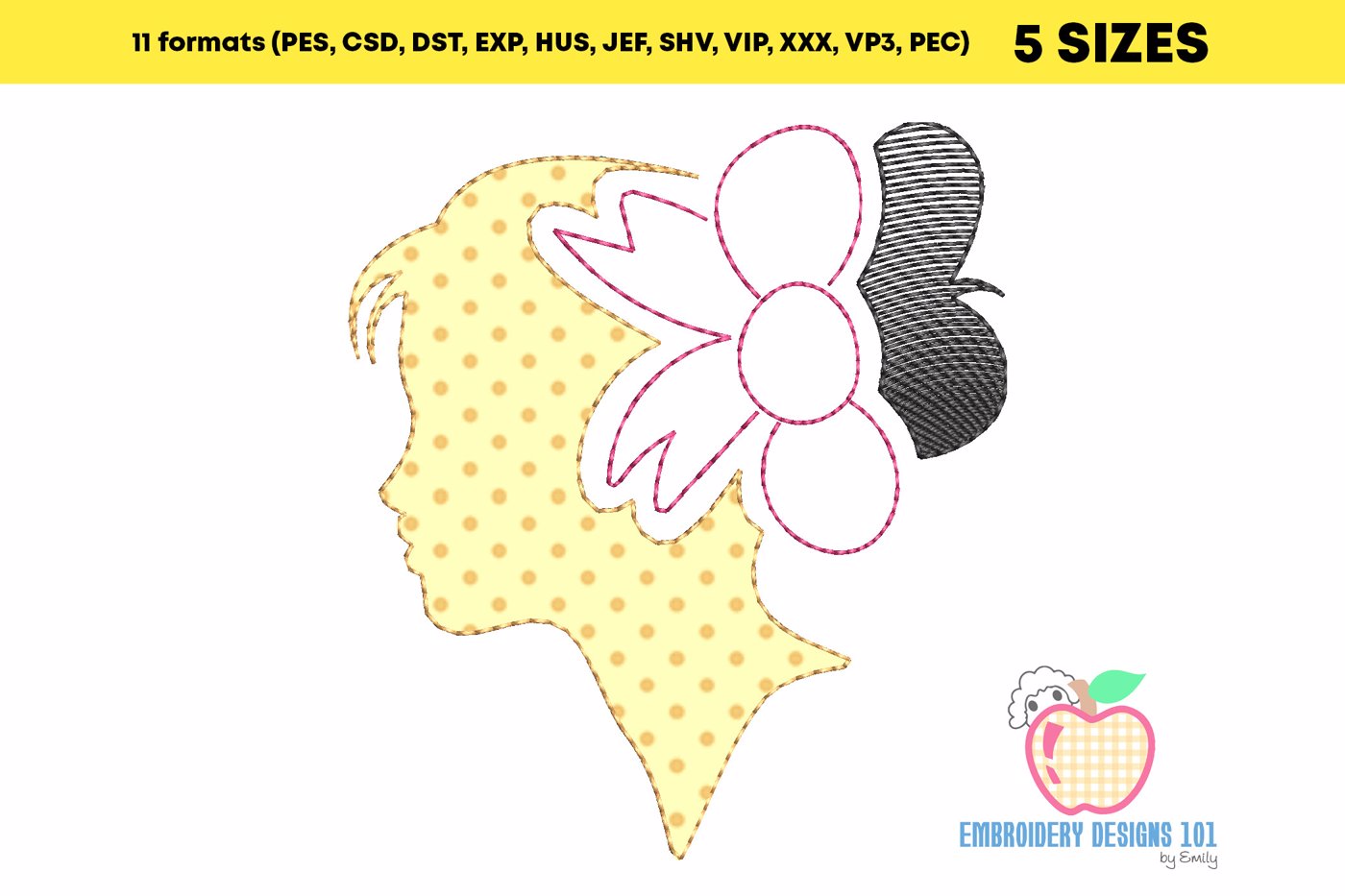 Silhouette Ponytail Girl with Bow Applique