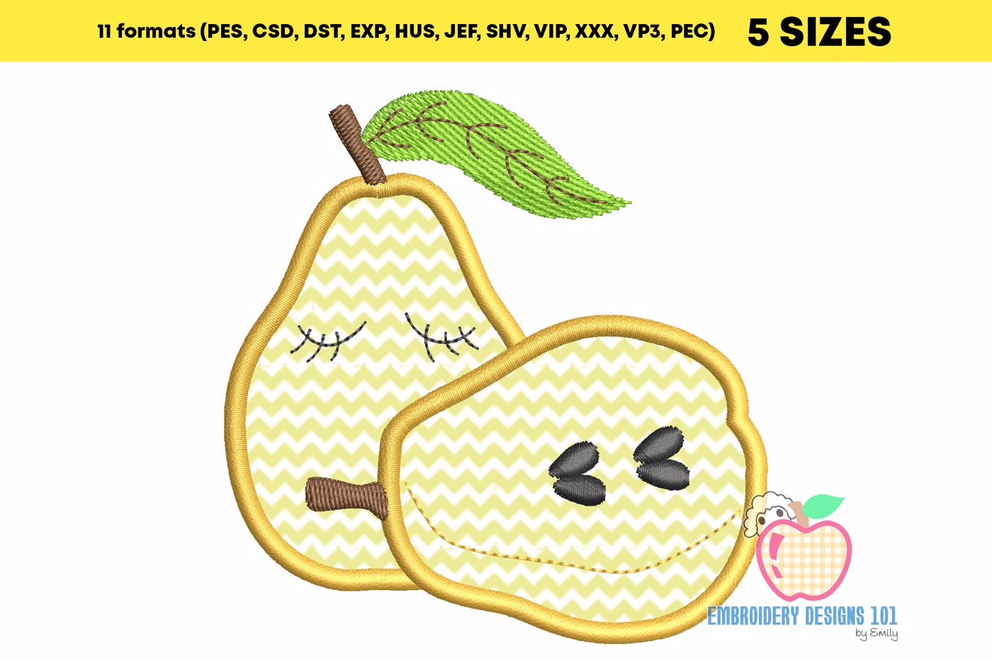 Two Pear With The Close Eyes Applique Pattern