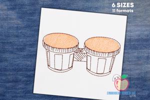 Pair of Wooden Bongos Sketch Embroidery