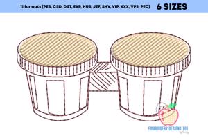 Pair of Wooden Bongos Sketch Embroidery