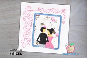 Wedding Couple in Window Embroidery Applique