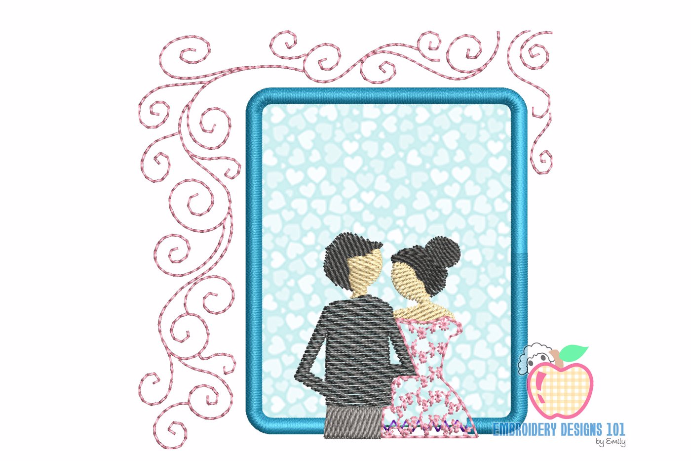 Wedding Couple in Window Embroidery Applique