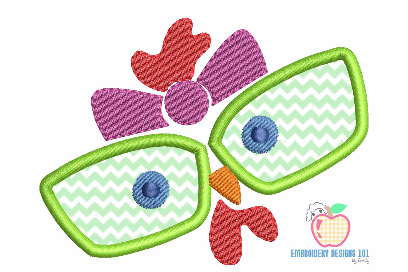 Hen with Glasses Applique Embroidery Design