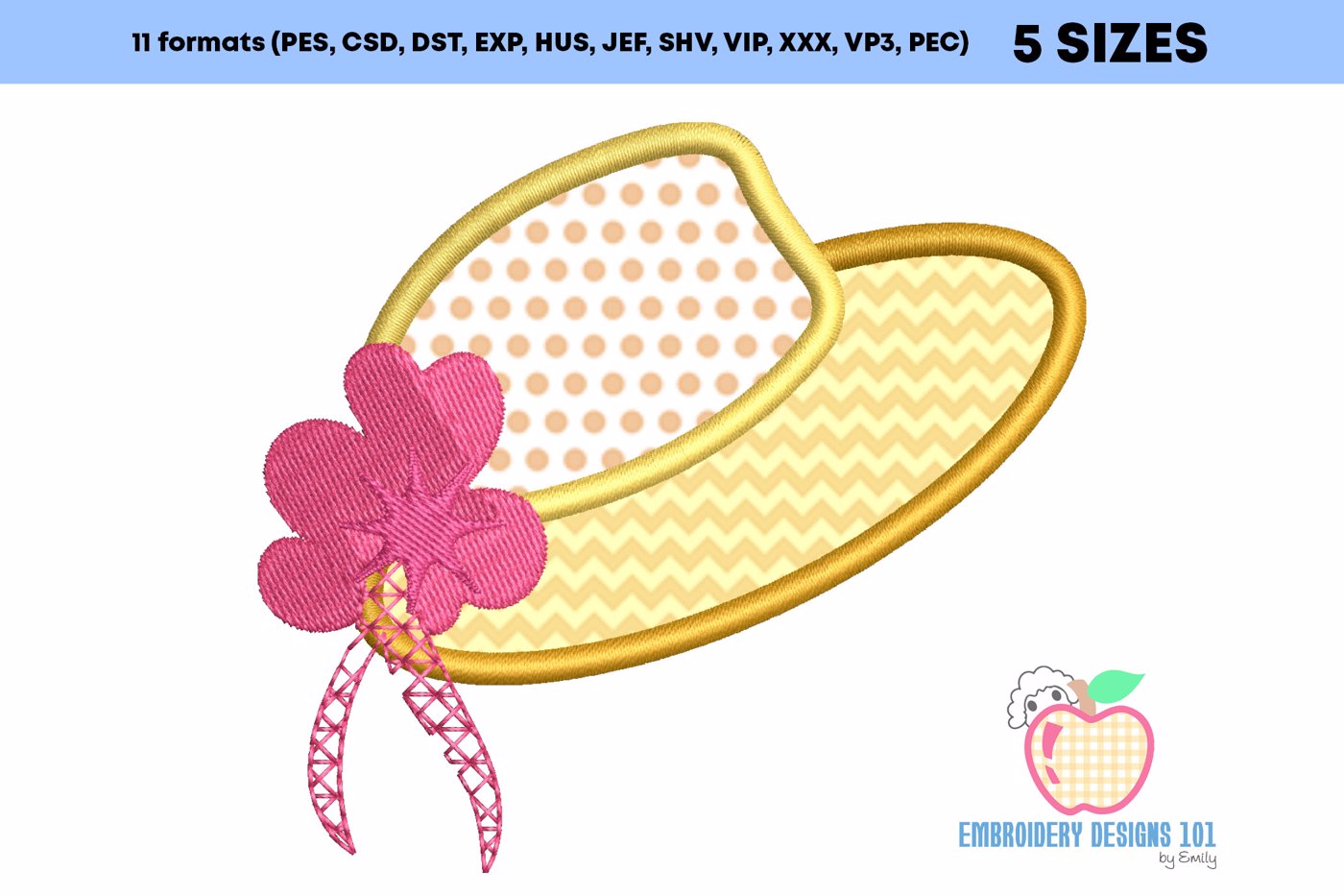 Summer female hat with flower embroidery design