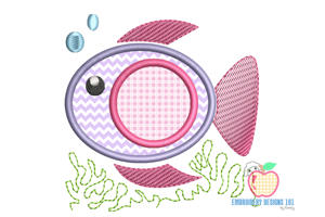 Fish Monogram Frame Embroidery Applique