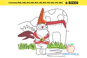 Gnome Standing Outside of Castle Sketch Embroidery