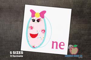 One Written As Cartoon Woman Applique Design