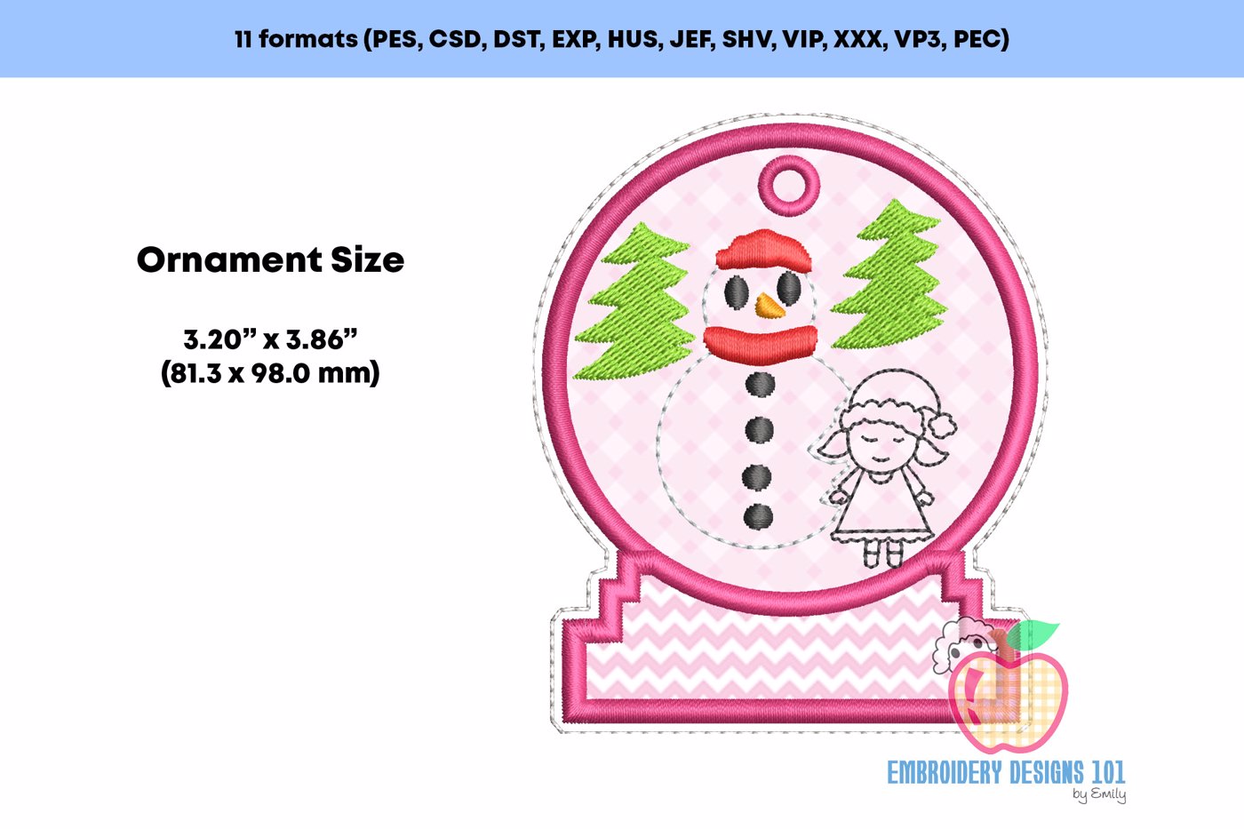 Snowman with Girl In The Hoop Ornament