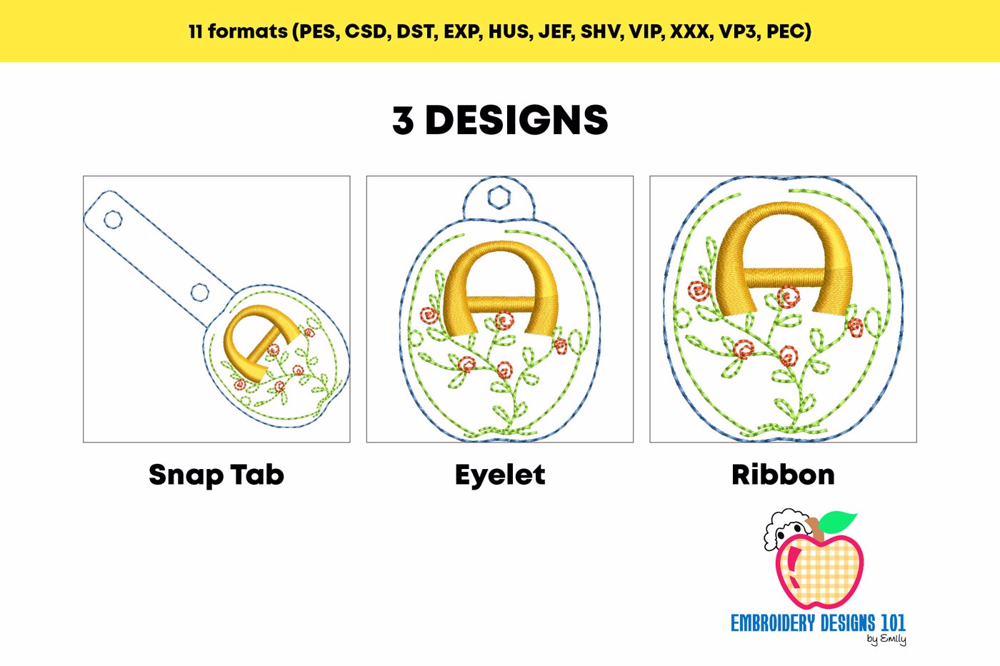 Letter A Floral Design ITH Keyfob Design