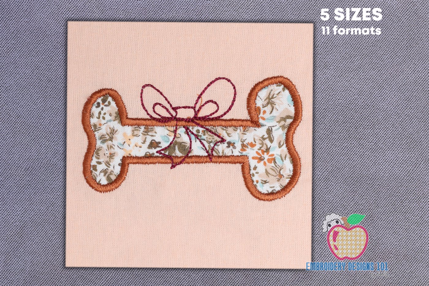 Gifted Dog Bone with Bow Applique Design