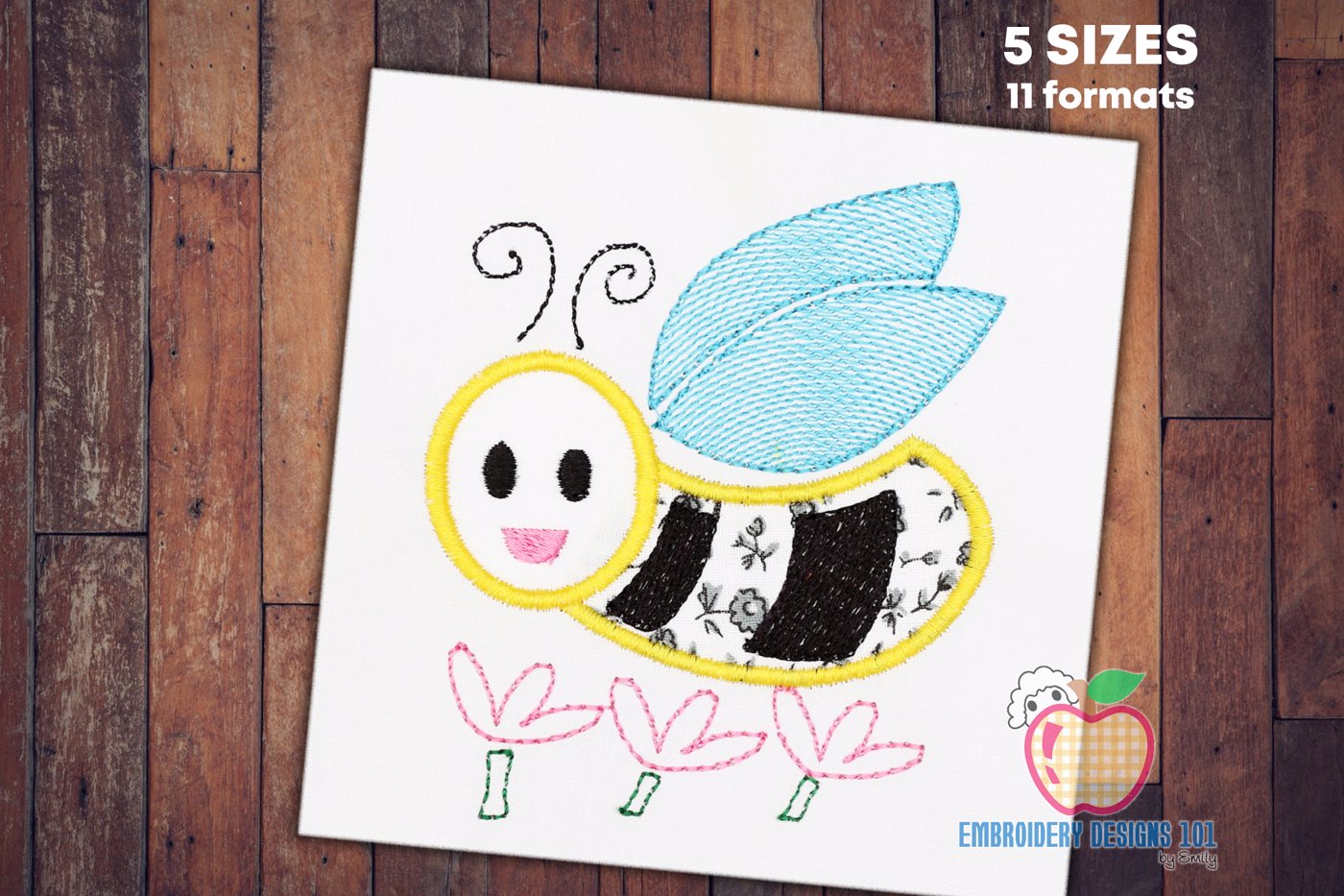 Mini Bee Flying Applique Design