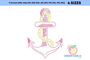 Anchor with Rope one colored Line Art