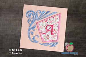 Letter A with Floral Frame Embroidery Design