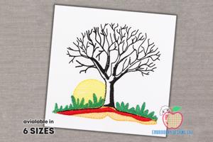 Bare tree without leaves at sunset Quick Stitch