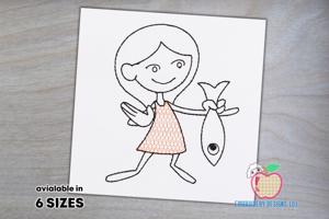 Girl Holding a Fish Quick Stitch