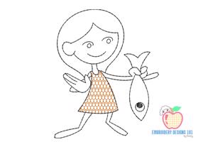 Girl Holding a Fish Quick Stitch