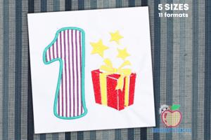 Birthday Number 1 with Gift Box Applique