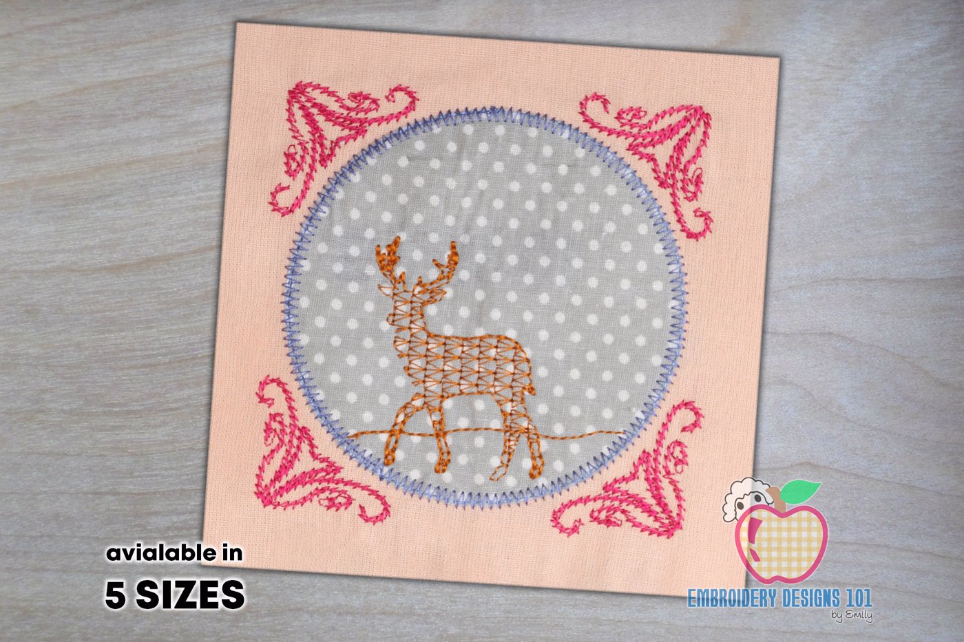 Cute baby deer and flowers frame Applique