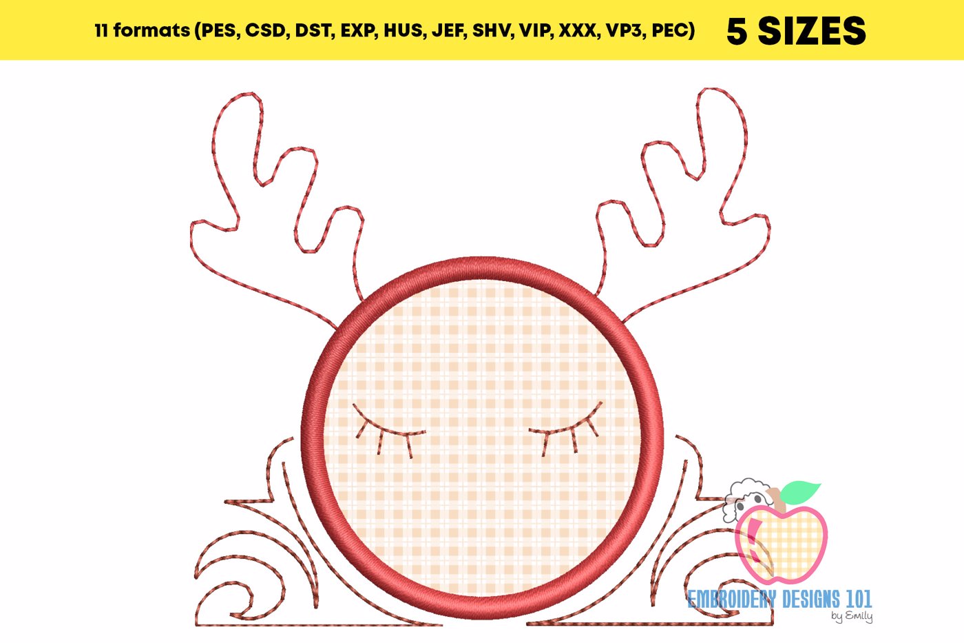 The Red Color Antlers Of The Reindeer Embroidery Design