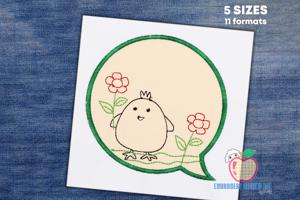 Cute Cartoon Chick Holding Flower Applique