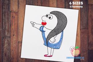 A Woman With Long Hairs As The Cartoon Sketch Embroidery