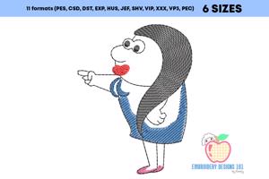 A Woman With Long Hairs As The Cartoon Sketch Embroidery