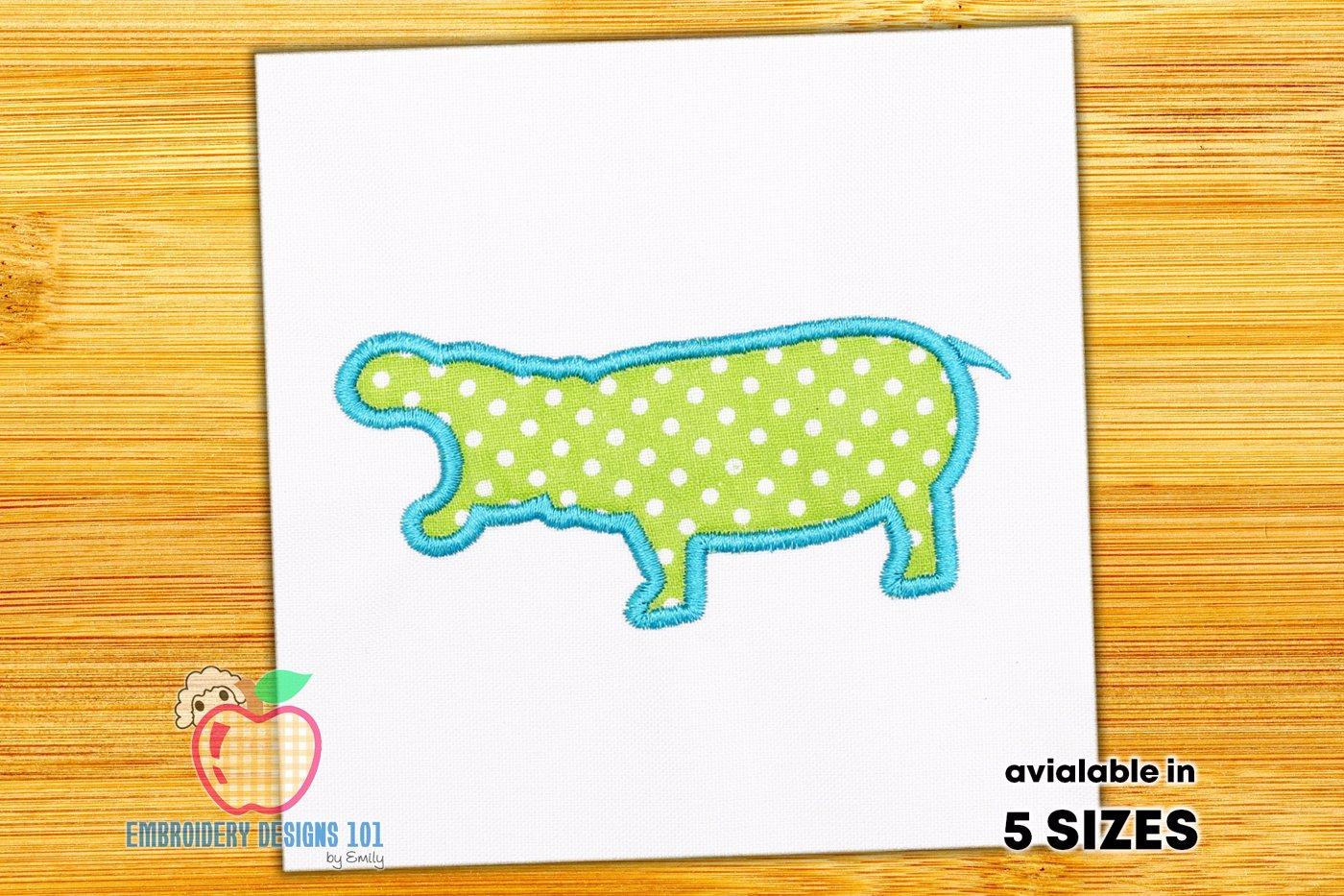 Outline Sketch Of The Hippopotamus In Green Applique