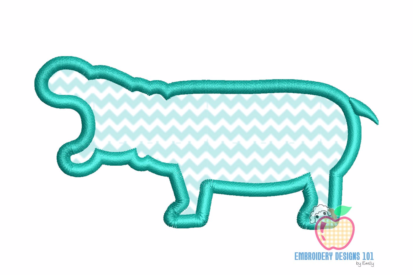 Outline Sketch Of The Hippopotamus In Green Applique