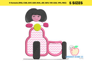 Girl happily driving a scooter Applique