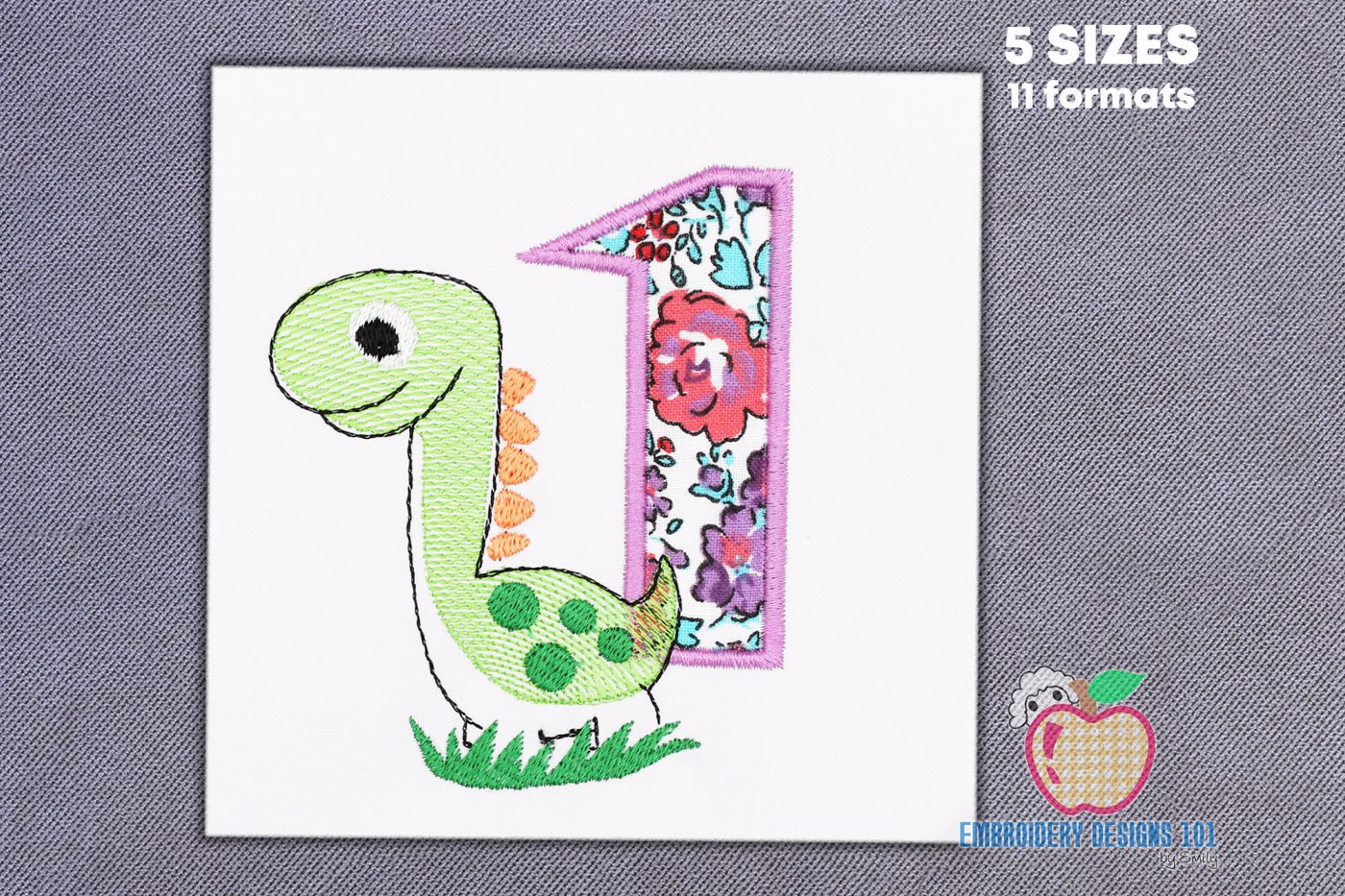 The Dinosaur In Green Color Applique Pattern