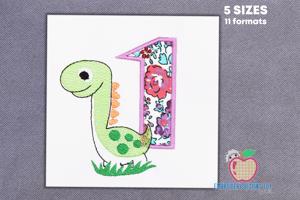 The Dinosaur In Green Color Applique Pattern