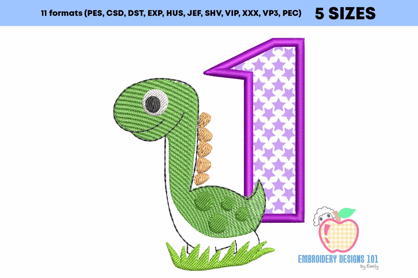 The Dinosaur In Green Color Applique Pattern