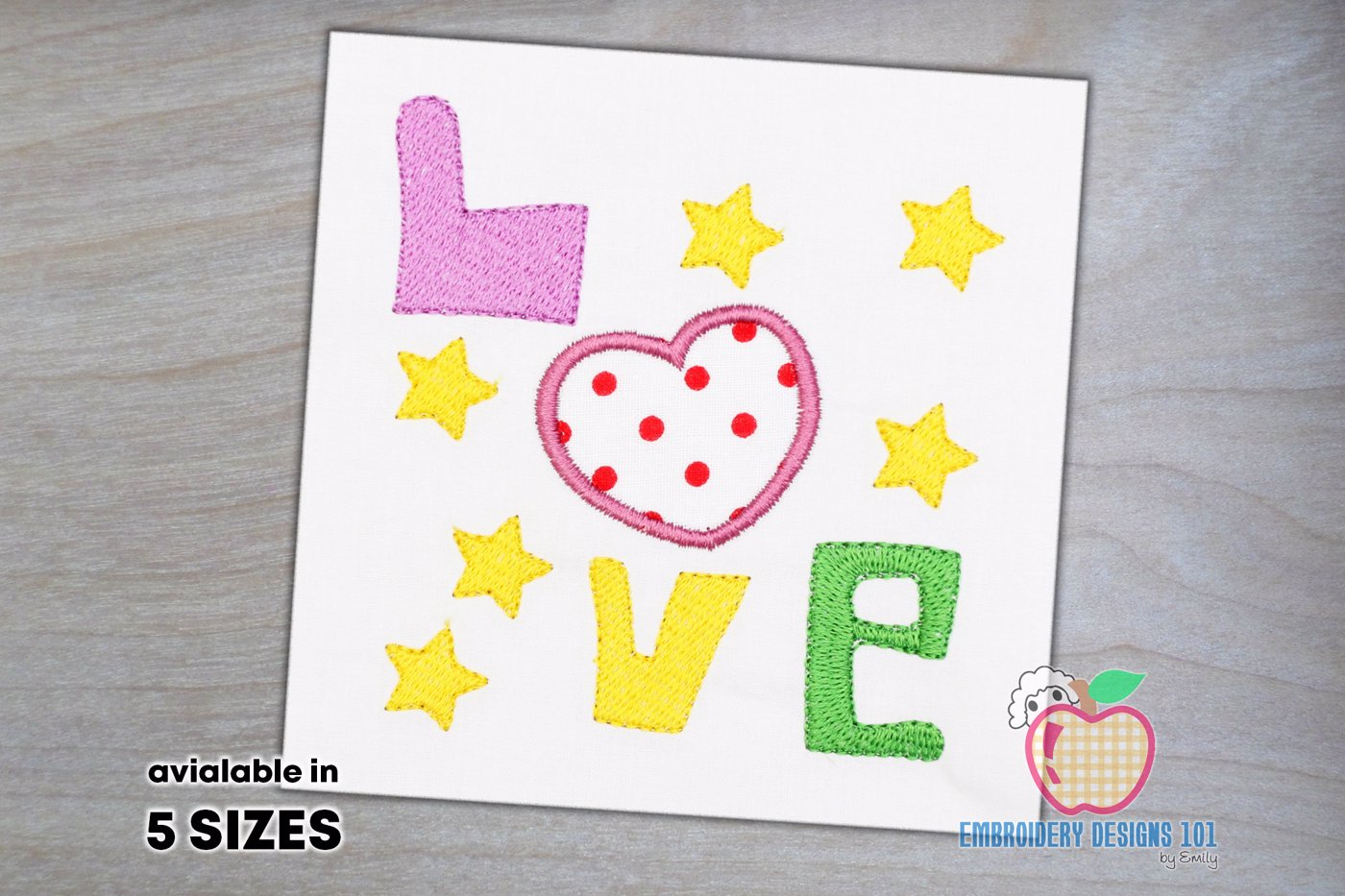 Love Text with Heart and Star Applique