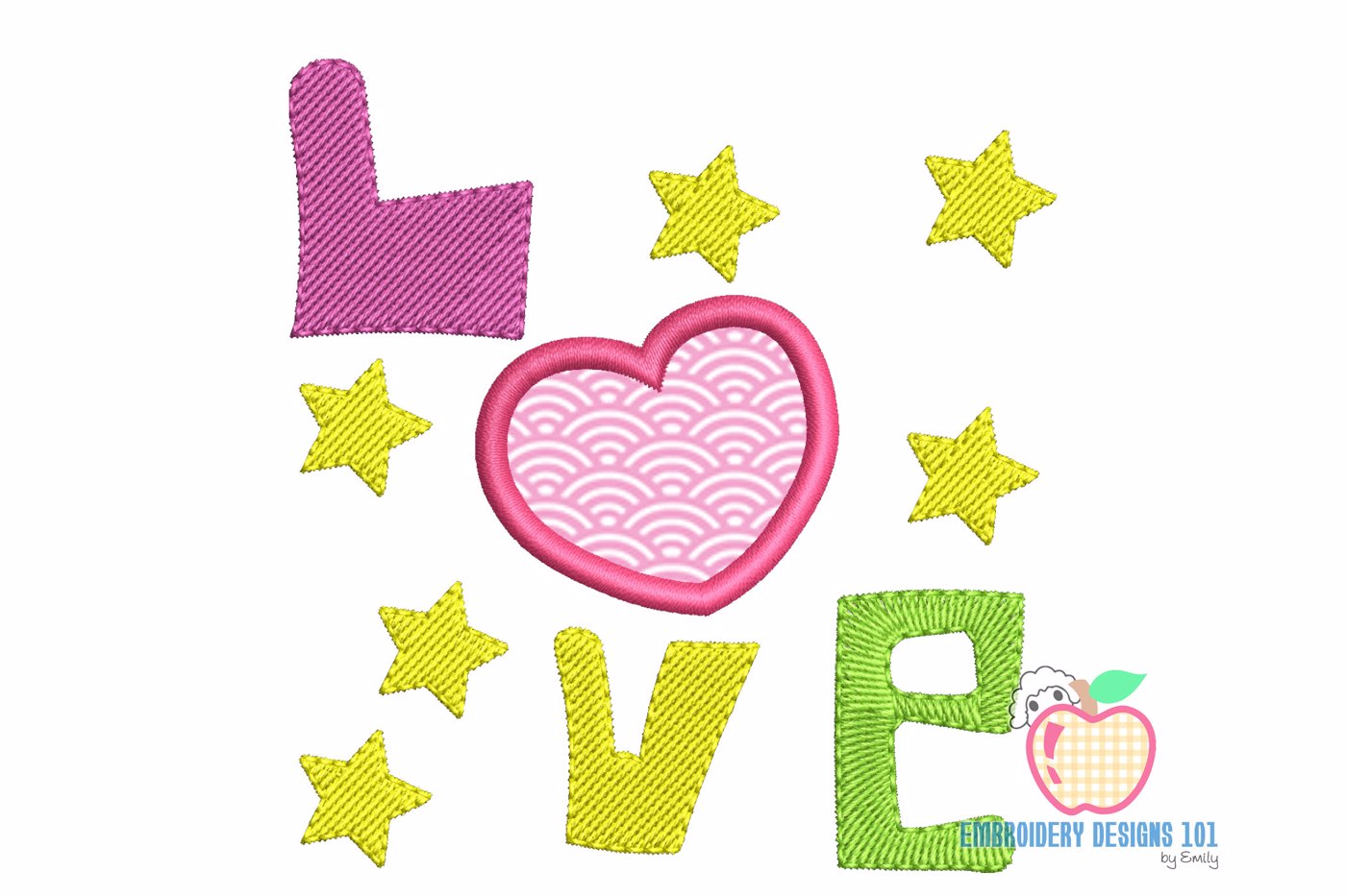 Love Text with Heart and Star Applique