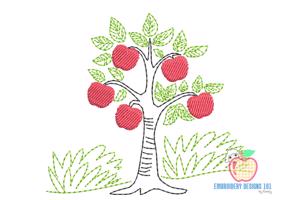 Apple Tree with full of Apples Sketch Embroidery