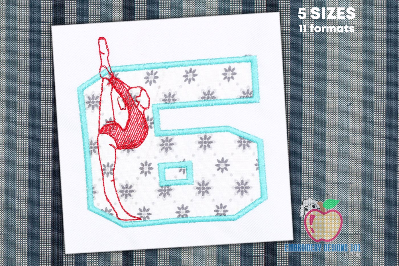 Gymnast 6th Birthday Embroidery Applique