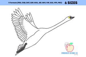 Swan Flying Sketch Embroidery