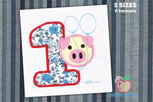 1st Birthday Piggy Applique Design