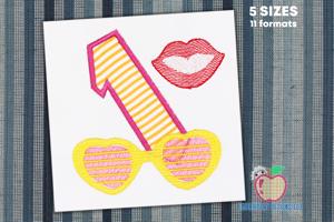 Sunglasses In Heart Shaped Embroidery Design