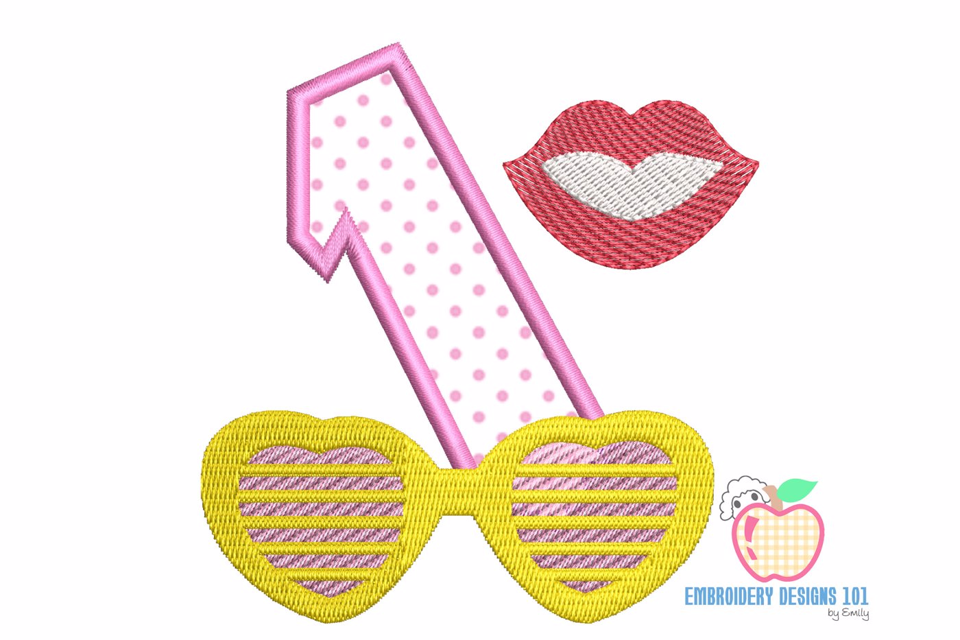 Sunglasses In Heart Shaped Embroidery Design