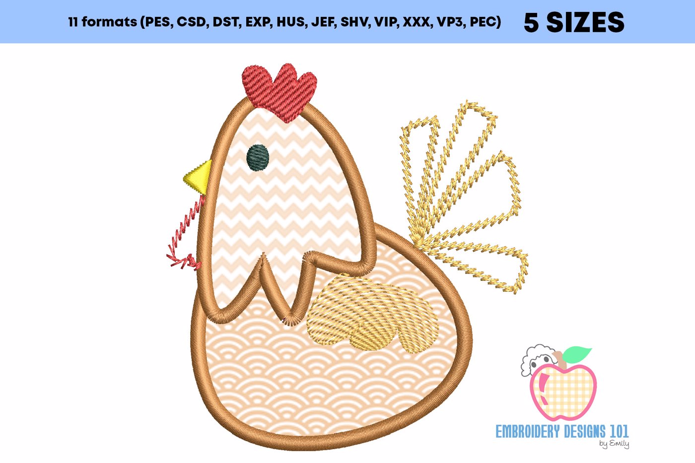 Chicken hen cute posing Embroidery Applique