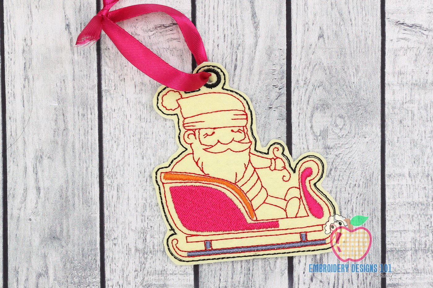 Santa Riding His Sleigh In The Hoop Ornament