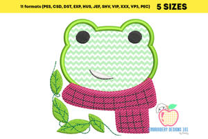 Frog with Scarf Embroidery Applique Design