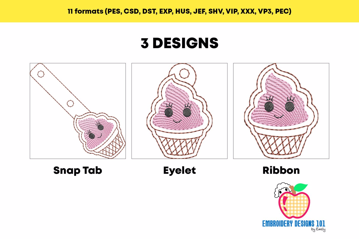 Ice Cream ITH Snaptab Keyfob Design