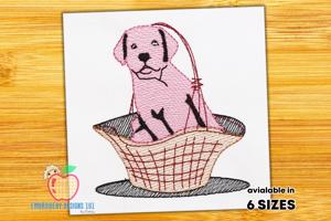 Cutest Dog Sitting in Basket Quick Stitch
