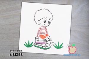 Boy Sitting On The Luggage Sketch Embroidery